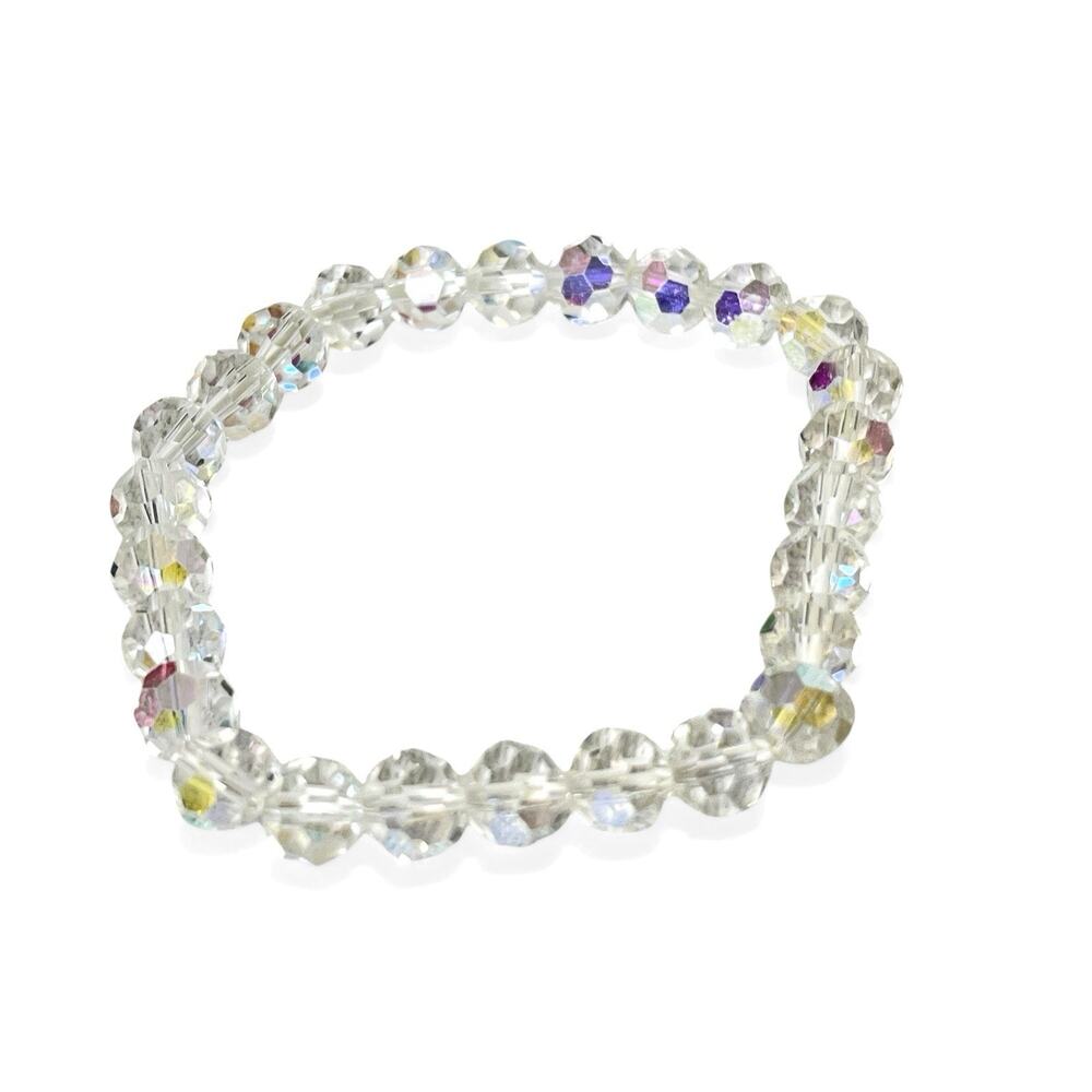 Aurora Borealis Beaded Stretch Bracelet Iridescent Faceted Glass Glam Sparkle